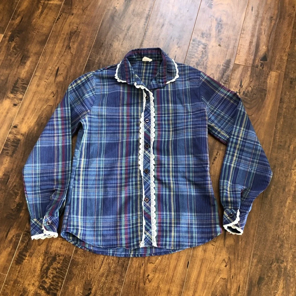 Vintage Plaid Lace Hippie Button Up - Picture 1 of 5